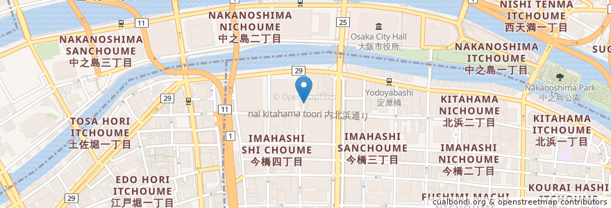 Mapa de ubicacion de さくら水産 en Япония, Осака, 大阪市, 中央区, 北区.