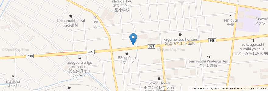 Mapa de ubicacion de ココス en 日本, 宮城県, 石巻市.