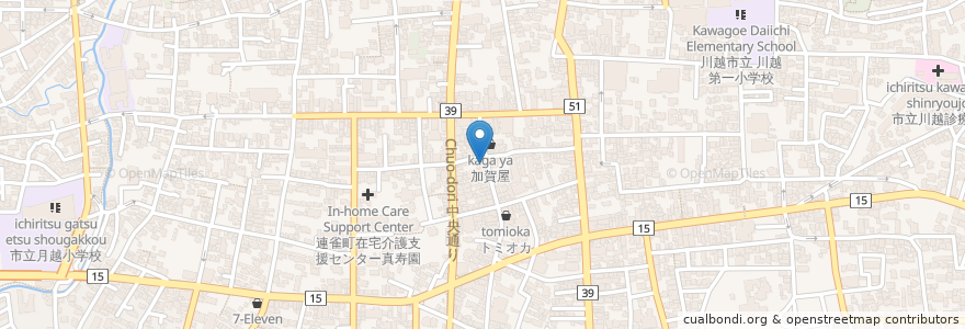 Mapa de ubicacion de 川越陣力屋 en 日本, 埼玉县, 川越市.