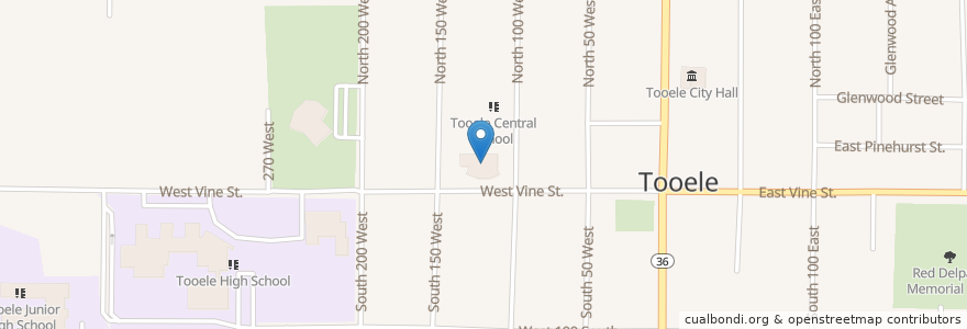 Mapa de ubicacion de Tooele City Public Library en アメリカ合衆国, ユタ州, Tooele County, Tooele.