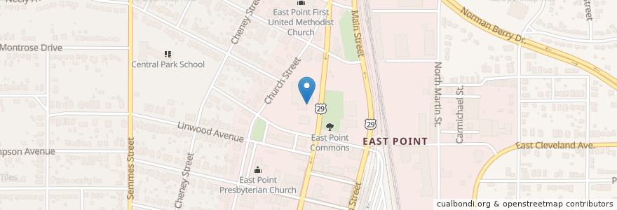 Mapa de ubicacion de East Point Police Headquarters en United States, Georgia, Fulton County, East Point.