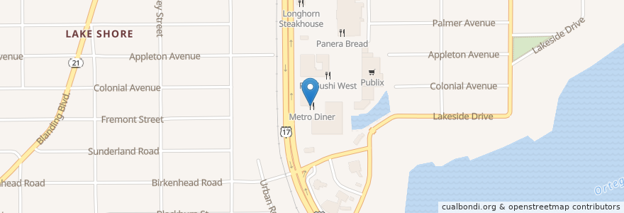 Mapa de ubicacion de Metro Diner en 美利坚合众国/美利堅合眾國, 佛罗里达州/佛羅里達州, 杜瓦尔县/杜瓦爾縣/杜瓦爾郡, 杰克逊维尔/傑克遜維爾.