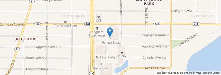 Mapa de ubicacion de Moe's Southwest Grill en アメリカ合衆国, フロリダ州, デュバル郡, ジャクソンビル.