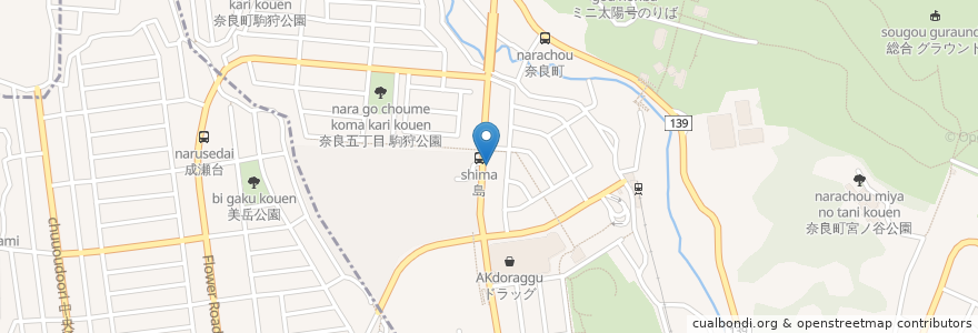 Mapa de ubicacion de カオリーニョス en Giappone, Prefettura Di Kanagawa, 横浜市, 青葉区.