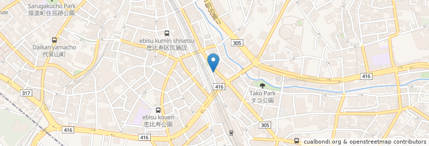 Mapa de ubicacion de Tonchang Ebisu 韓國餐廳 en Jepun, 東京都, 渋谷区.