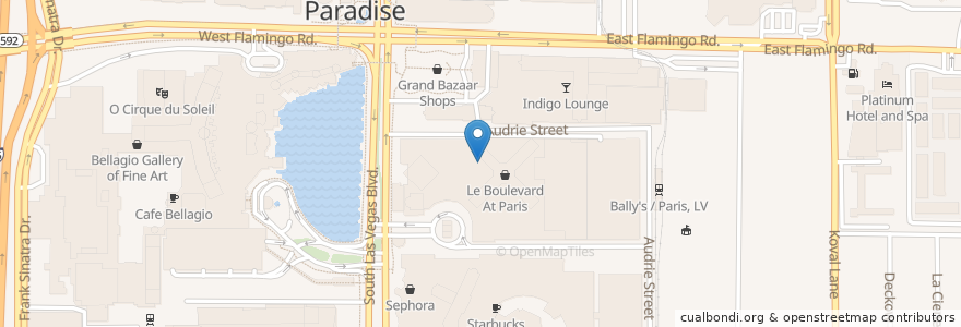 Mapa de ubicacion de JJ's Boulangerie en Vereinigte Staaten Von Amerika, Nevada, Clark County, Paradise.