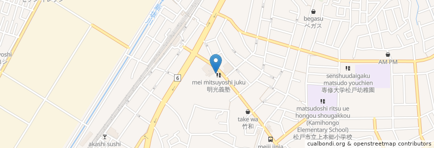 Mapa de ubicacion de 明光義塾 en Japan, Präfektur Chiba, 松戸市.