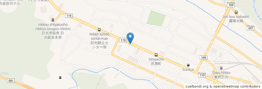 Mapa de ubicacion de そば　とんかつ　桔梗 en 日本, 栃木県, 日光市.