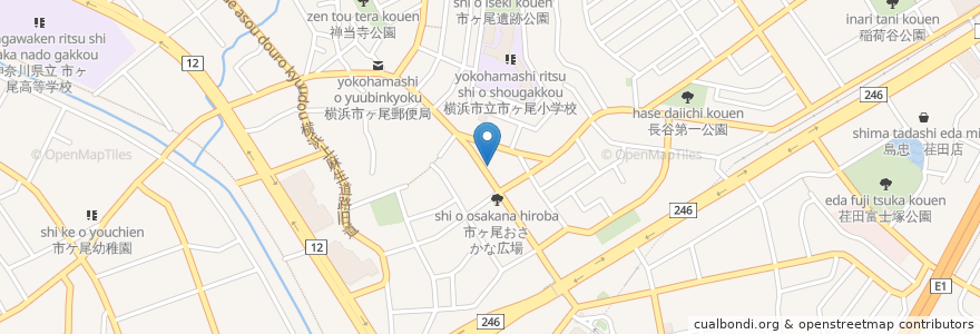 Mapa de ubicacion de あおぞら薬局 en اليابان, كاناغاوا, 横浜市, 青葉区.