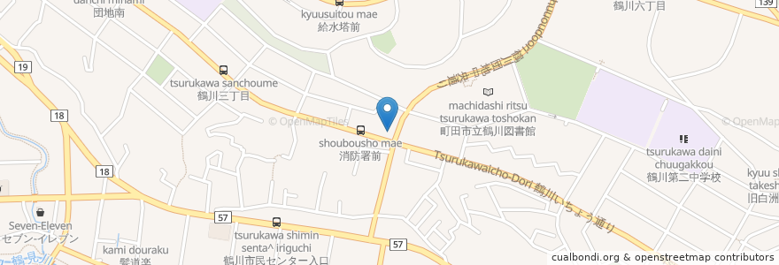 Mapa de ubicacion de 横浜銀行 鶴川西支店 en Япония, Токио, Матида.