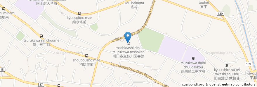 Mapa de ubicacion de 町田市立鶴川図書館 en 일본, 도쿄도, 町田市.