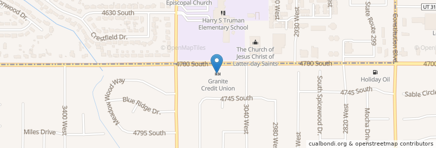 Mapa de ubicacion de Granite Credit Union en Estados Unidos De América, Utah, Salt Lake County, Taylorsville.