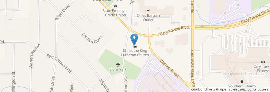 Mapa de ubicacion de Christ the King Lutheran Church en 美利坚合众国/美利堅合眾國, 北卡羅萊那州, Wake County, Cary.