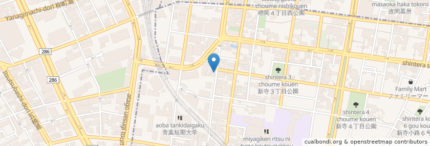 Mapa de ubicacion de 四社宮 en Japón, Prefectura De Miyagi, 仙台市, 青葉区, 若林区.