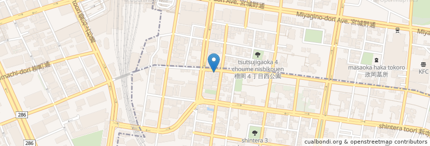 Mapa de ubicacion de 喜庭 東口店 en Jepun, 宮城県, 仙台市, 青葉区, 若林区.