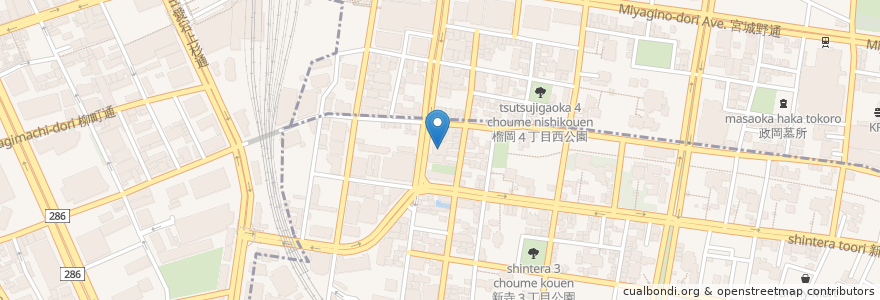 Mapa de ubicacion de 仙台コミュニケーションアート専門学校 en Japão, 宮城県, 仙台市, 青葉区, 若林区.