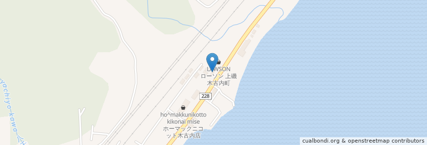 Mapa de ubicacion de ホクレン 木古内支店 en Japão, 北海道, 渡島総合振興局, 上磯郡, 木古内町.