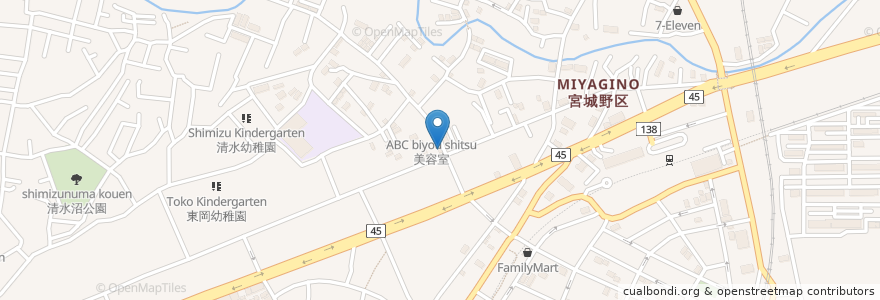 Mapa de ubicacion de タイフーン en Japonya, 宮城県, 仙台市, 宮城野区.