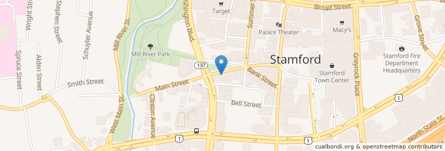 Mapa de ubicacion de Chutni Biryani & Noodle Bar en 美利坚合众国/美利堅合眾國, 康涅狄格州 / 康乃狄克州, Fairfield County, Stamford.