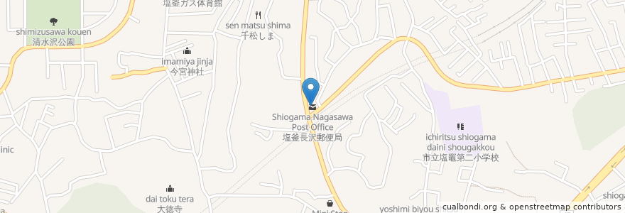 Mapa de ubicacion de 塩釜長沢郵便局 en Japão, 宮城県, 塩竈市.