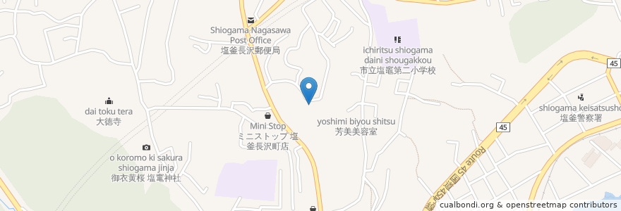 Mapa de ubicacion de 福定寺 en Japonya, 宮城県, 塩竈市.