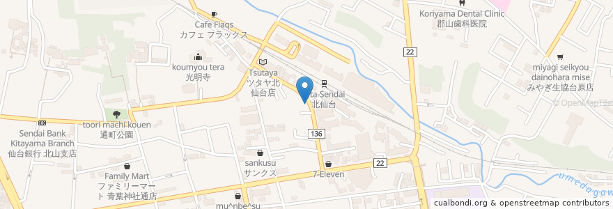 Mapa de ubicacion de ミスタードーナツ 北仙台駅前 en Giappone, 宮城県, 仙台市, 青葉区.