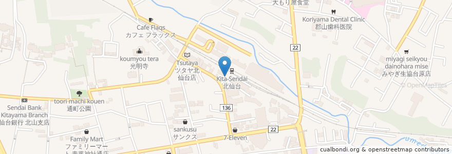 Mapa de ubicacion de 花の舞 北仙台駅前店 en اليابان, 宮城県, 仙台市, 青葉区.