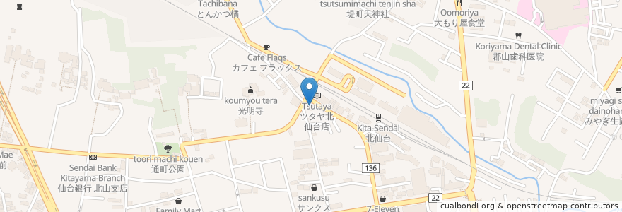 Mapa de ubicacion de のむぞう(焼き鳥) en 日本, 宮城県, 仙台市, 青葉区.
