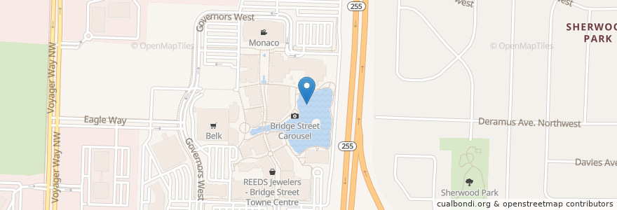 Mapa de ubicacion de Bridge Street Pond Fountain en United States, Alabama, Huntsville, Madison County.