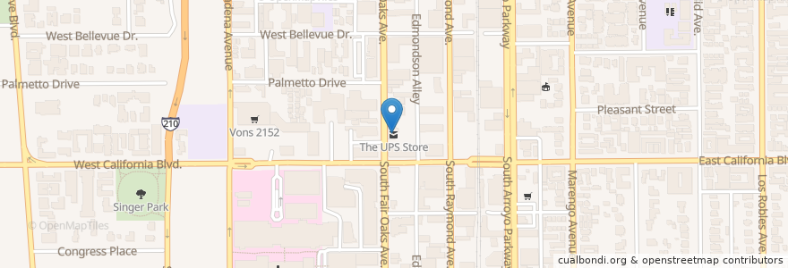 Mapa de ubicacion de The UPS Store en United States, California, Los Angeles County, Pasadena.