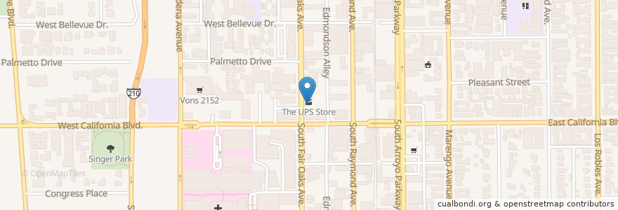 Mapa de ubicacion de Starbucks en Amerika Syarikat, California, Los Angeles County, Pasadena.
