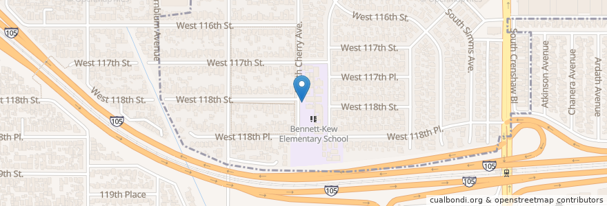 Mapa de ubicacion de Bennett-Kew Elementary School en Amerika Birleşik Devletleri, Kaliforniya, Los Angeles County, Hawthorne.