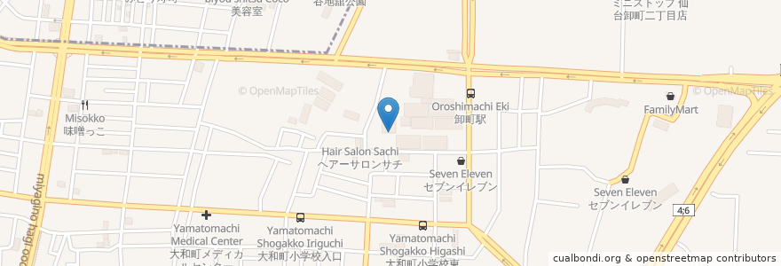 Mapa de ubicacion de Fujiya Karaage en Japan, Miyagi Prefecture, Sendai, Wakabayashi Ward.