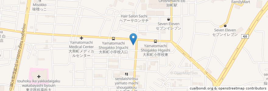 Mapa de ubicacion de 国産牛タン居酒屋 たんらく en 일본, 미야기현, 仙台市, 若林区.