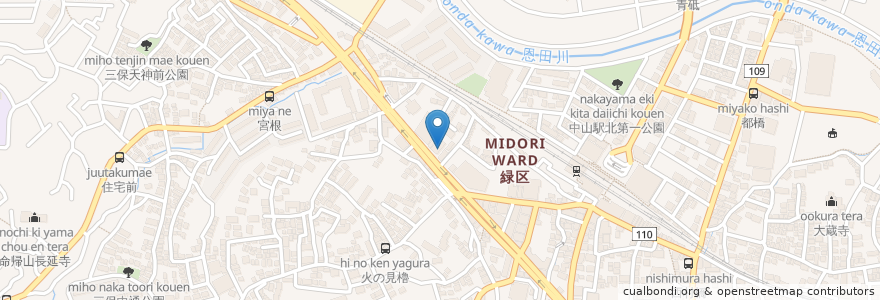 Mapa de ubicacion de 横浜信用金庫 en ژاپن, 神奈川県, 横浜市, 緑区.