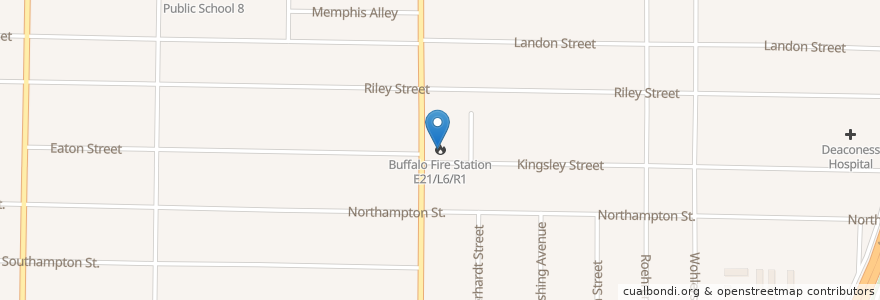 Mapa de ubicacion de Buffalo Fire Station E21/L6/R1 en États-Unis D'Amérique, New York, Erie County, Buffalo.