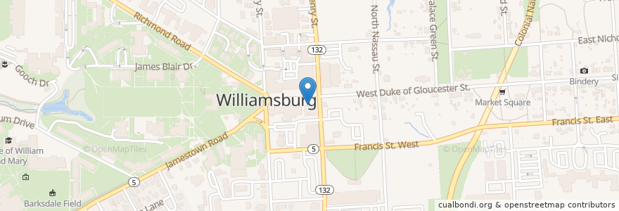 Mapa de ubicacion de Fat Canary en 美利坚合众国/美利堅合眾國, 弗吉尼亚州 / 維吉尼亞州 / 維珍尼亞州, Williamsburg.