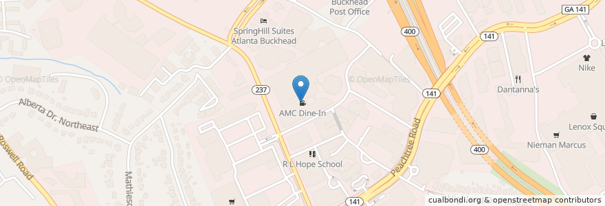 Mapa de ubicacion de AMC Dine-In en ایالات متحده آمریکا, جورجیا, Fulton County, Atlanta.