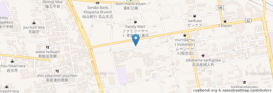 Mapa de ubicacion de 神子神社 en 日本, 宮城県, 仙台市, 青葉区.