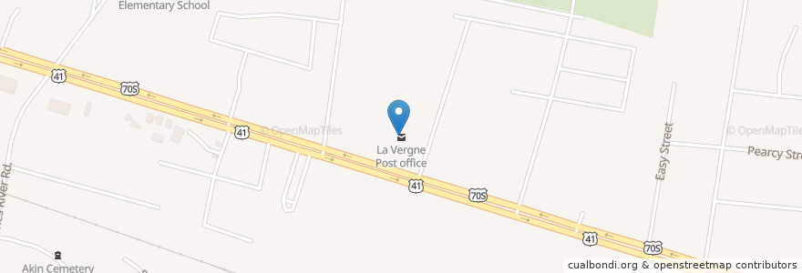 Mapa de ubicacion de La Vergne Post office en Amerika Syarikat, Tennessee, Rutherford County, La Vergne.