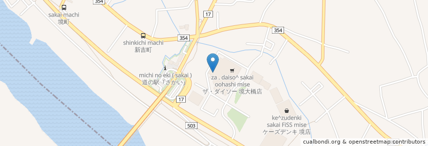 Mapa de ubicacion de 御老公の湯境店 en Japan, Ibaraki Prefecture, Sashima County, Sakai.