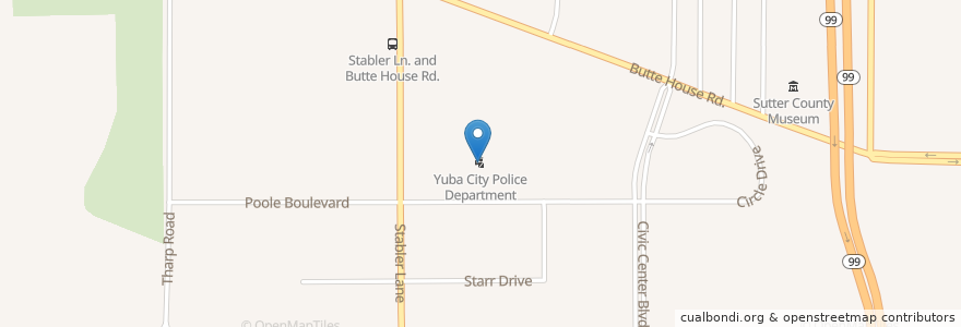 Mapa de ubicacion de Yuba City Police Department en アメリカ合衆国, カリフォルニア州, Sutter County, Yuba City.