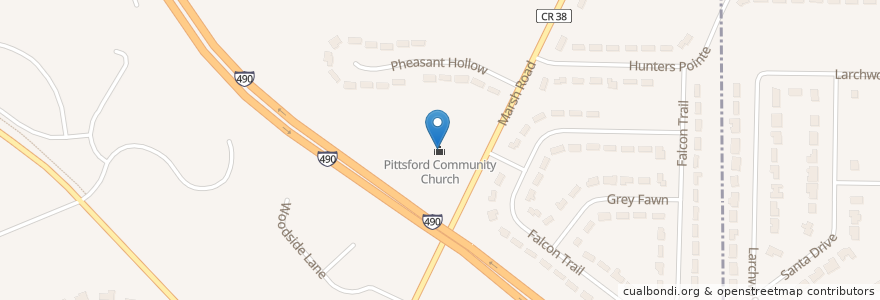 Mapa de ubicacion de Pittsford Community Church en 美利坚合众国/美利堅合眾國, 纽约州 / 紐約州, Monroe County, Pittsford Town.