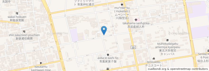 Mapa de ubicacion de とんかつつくし en Giappone, 宮城県, 仙台市, 青葉区.
