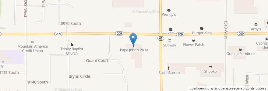 Mapa de ubicacion de Papa John's en Verenigde Staten, Utah, Salt Lake County, West Jordan.