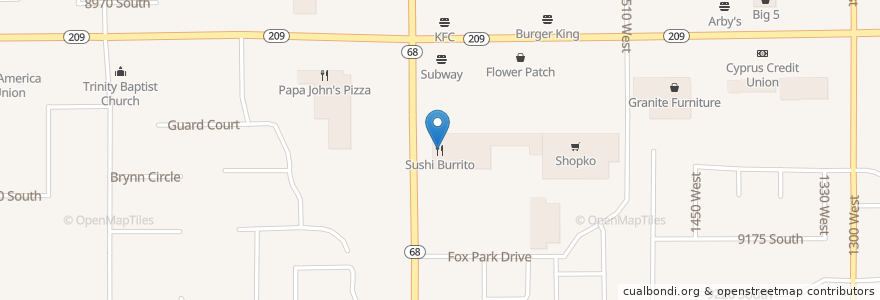 Mapa de ubicacion de Sushi Burrito en アメリカ合衆国, ユタ州, Salt Lake County, West Jordan.
