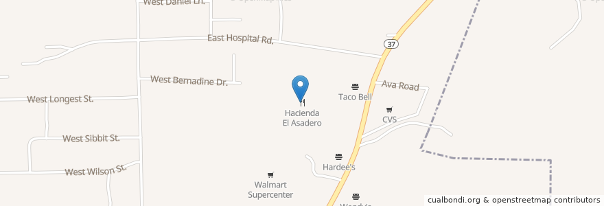 Mapa de ubicacion de Hacienda El Asadero en United States, Indiana, Orange County.