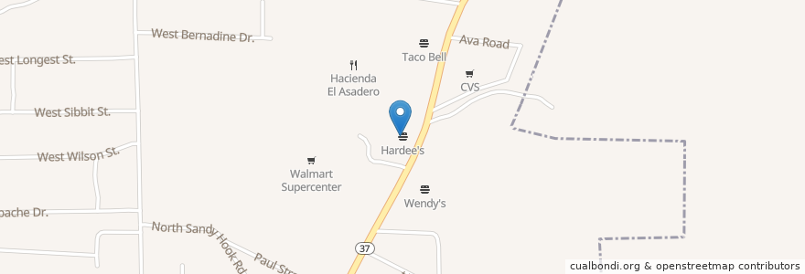 Mapa de ubicacion de Hardee's en الولايات المتّحدة الأمريكيّة, إنديانا, Orange County, Paoli.