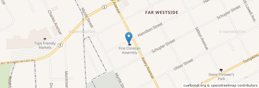 Mapa de ubicacion de First Christian Assembly en Estados Unidos Da América, Nova Iorque, Onondaga County, Syracuse.