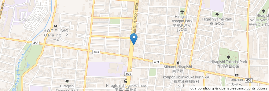 Mapa de ubicacion de 川浪歯科 en اليابان, محافظة هوكايدو, 石狩振興局, 札幌市, 豊平区.